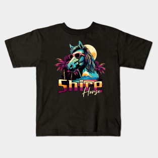 Retro Wave Shire Horse Sunglas Kids T-Shirt